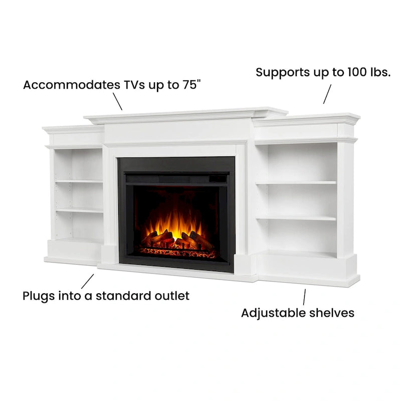 93" Grand Media Electric Fireplace TV Stand in White