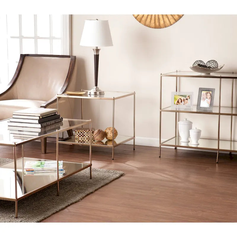 Glam Glass Side Table with Copper Finish