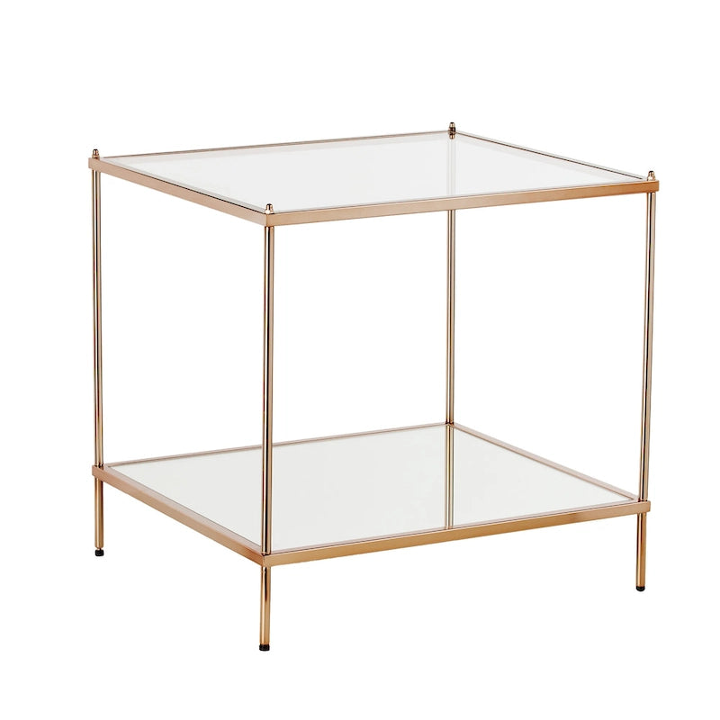 Glam Glass Side Table with Copper Finish