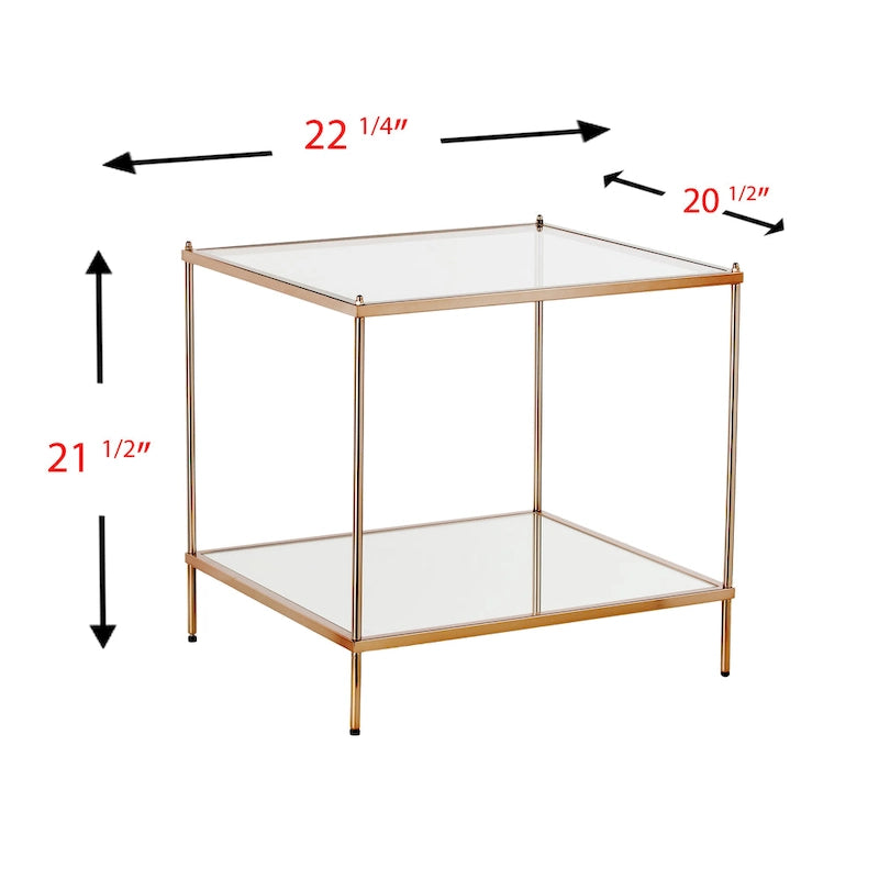Glam Glass Side Table with Copper Finish