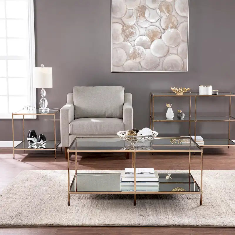 Glam Glass Side Table with Copper Finish