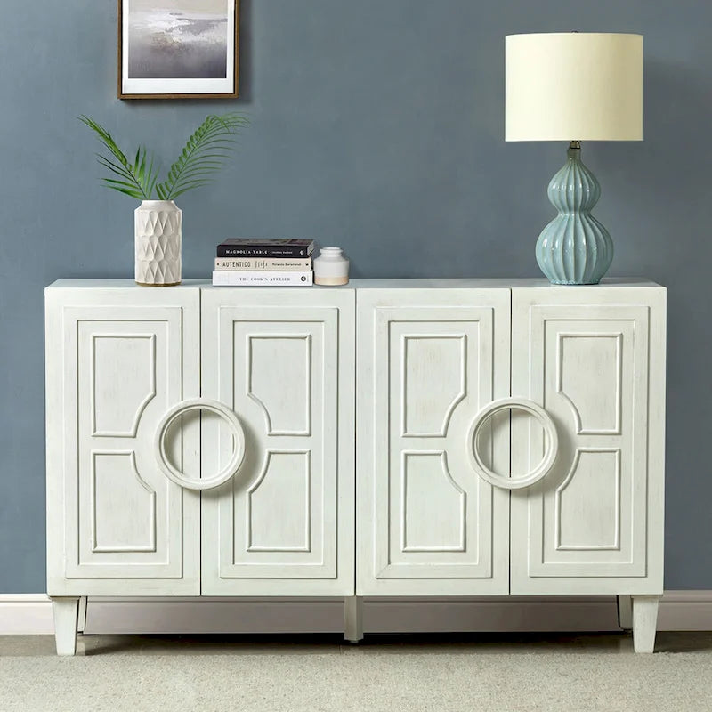 58" Contemporary Sideboard Buffet with Round Solid Wood Door Handles