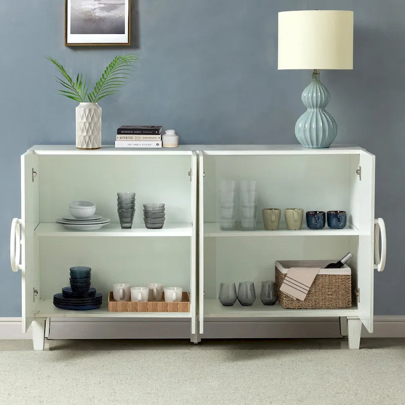58" Contemporary Sideboard Buffet with Round Solid Wood Door Handles