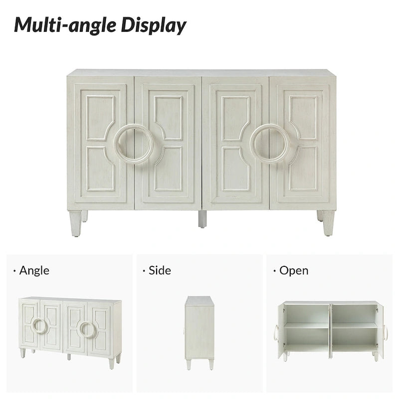 58" Contemporary Sideboard Buffet with Round Solid Wood Door Handles