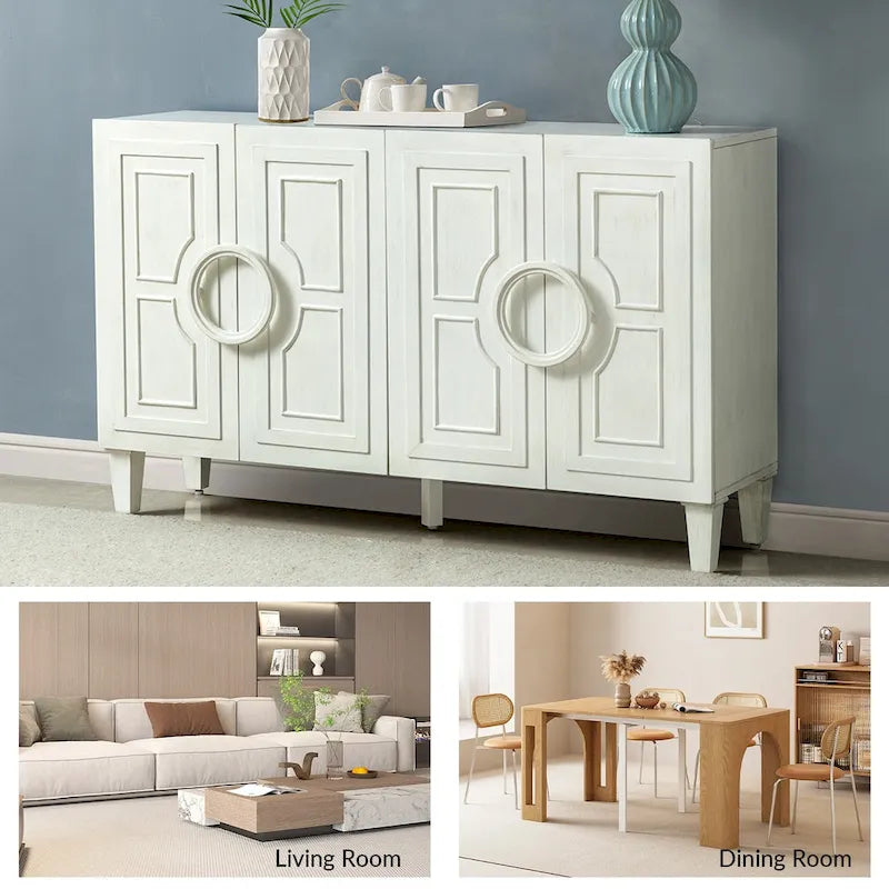 58" Contemporary Sideboard Buffet with Round Solid Wood Door Handles