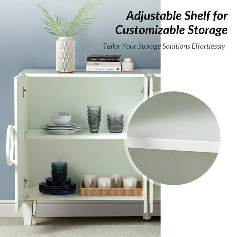 58" Contemporary Sideboard Buffet with Round Solid Wood Door Handles