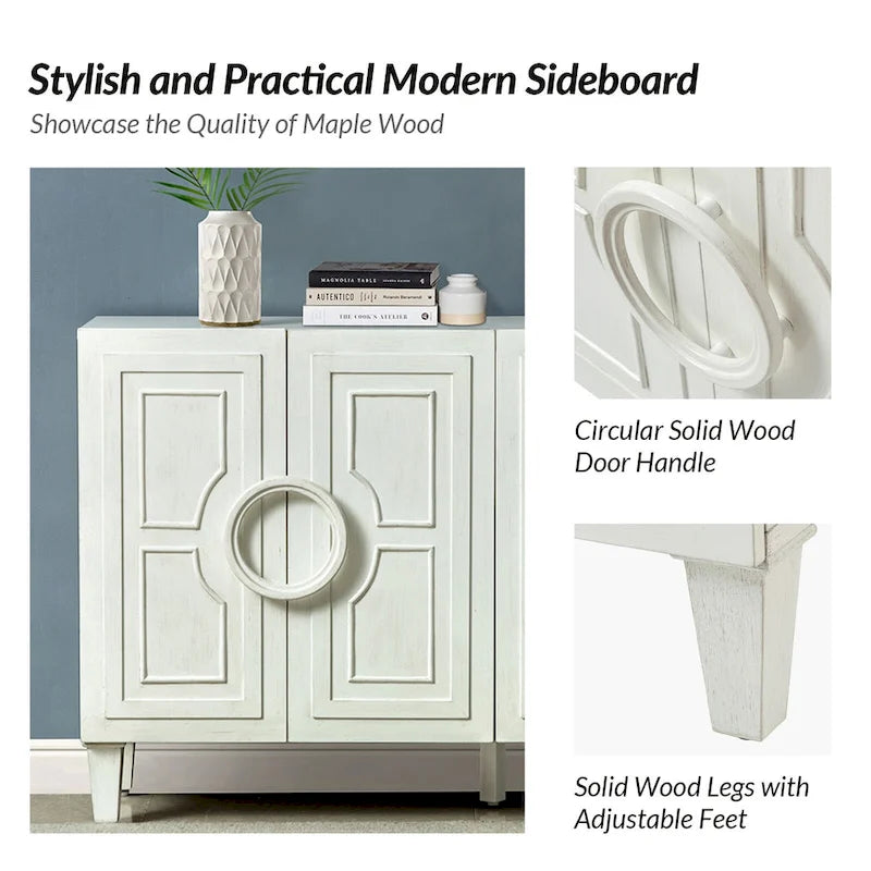 58" Contemporary Sideboard Buffet with Round Solid Wood Door Handles