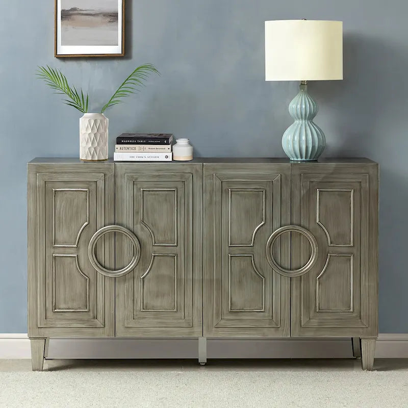 58" Contemporary Sideboard Buffet with Round Solid Wood Door Handles