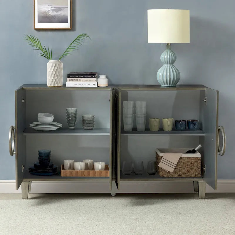 58" Contemporary Sideboard Buffet with Round Solid Wood Door Handles