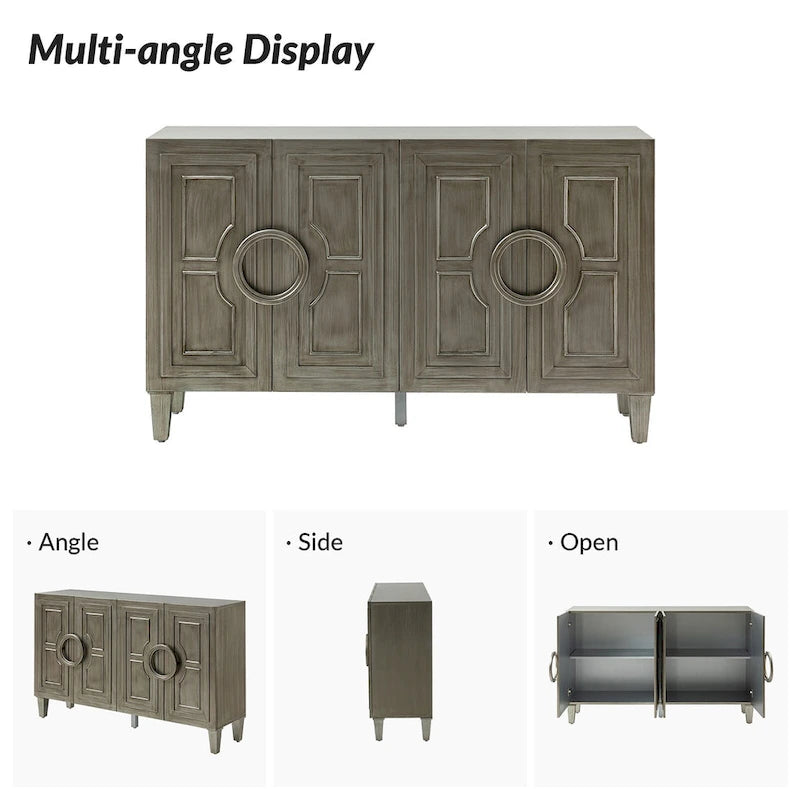 58" Contemporary Sideboard Buffet with Round Solid Wood Door Handles