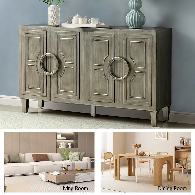 58" Contemporary Sideboard Buffet with Round Solid Wood Door Handles