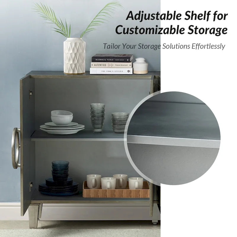 58" Contemporary Sideboard Buffet with Round Solid Wood Door Handles