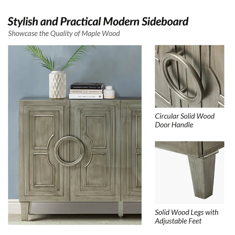58" Contemporary Sideboard Buffet with Round Solid Wood Door Handles