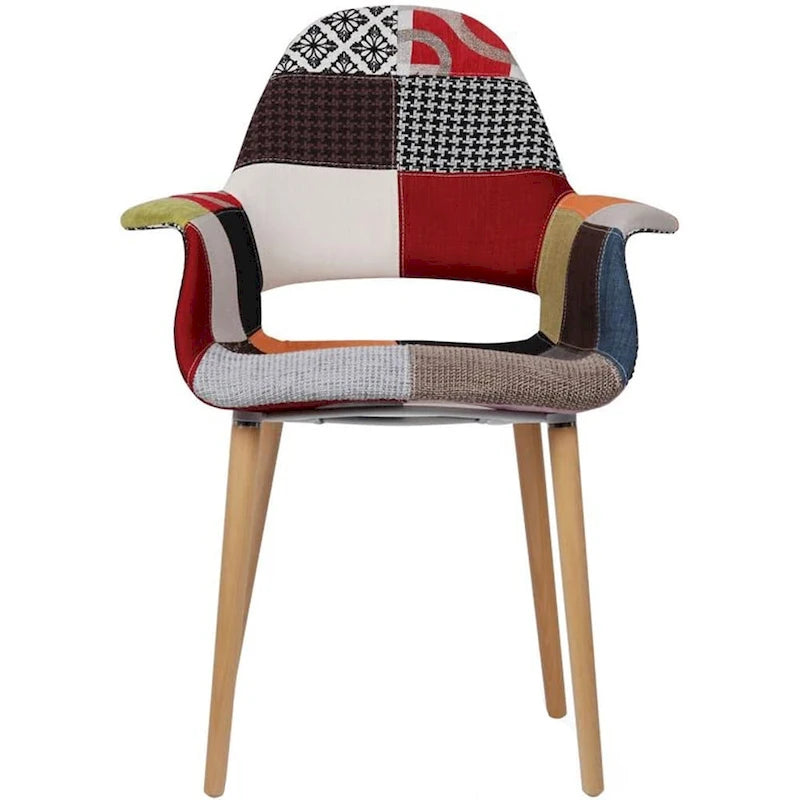 Upholstered Fabric Armchair with Natural Wooden Legs