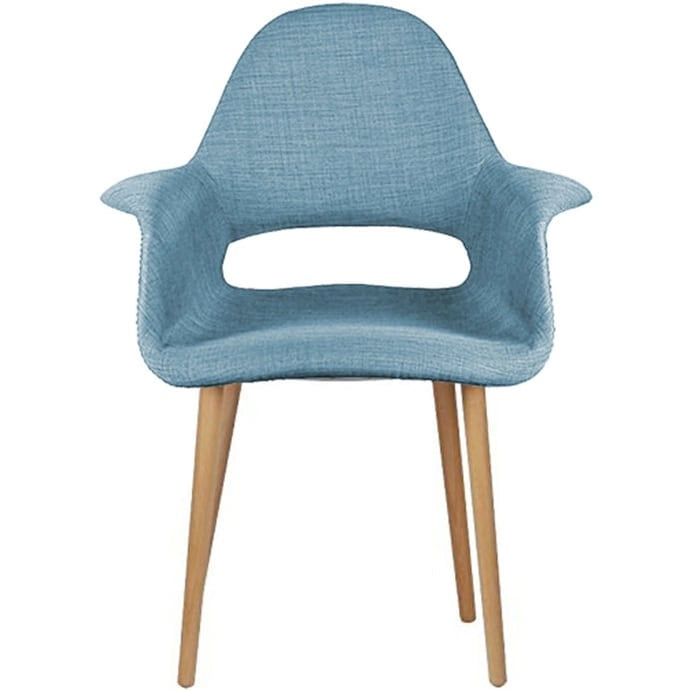Upholstered Fabric Armchair with Natural Wooden Legs