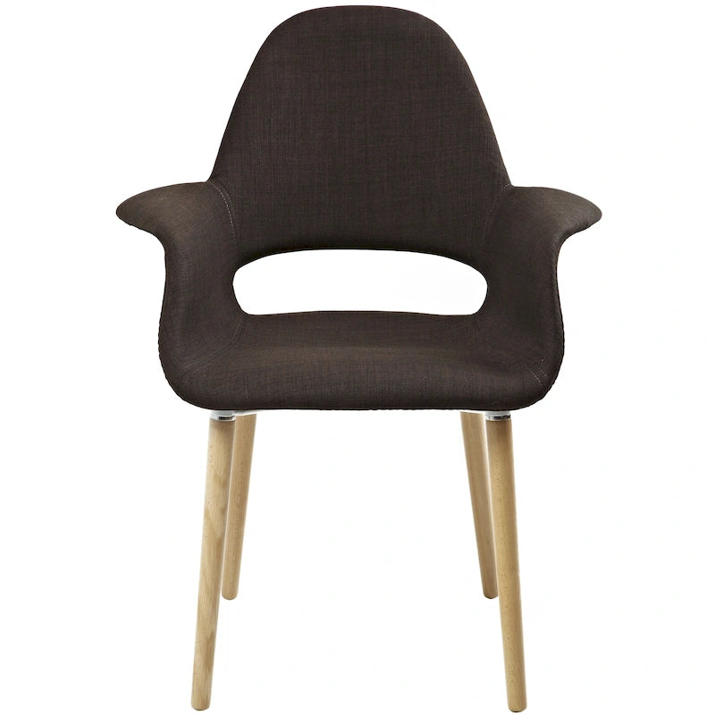 Upholstered Fabric Armchair with Natural Wooden Legs