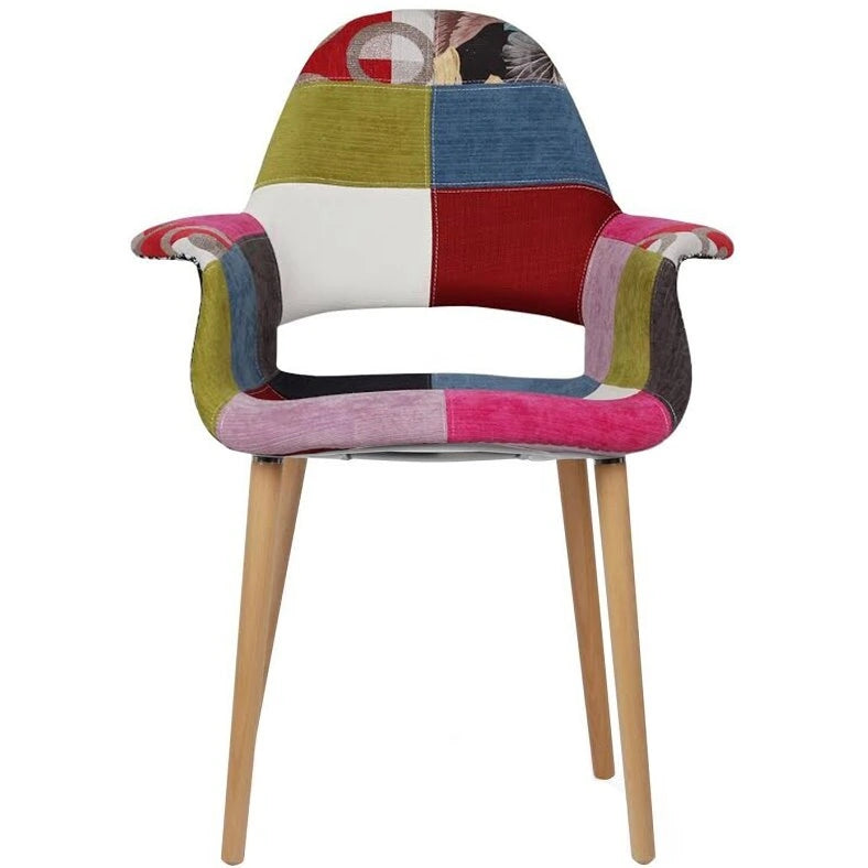 Upholstered Fabric Armchair with Natural Wooden Legs