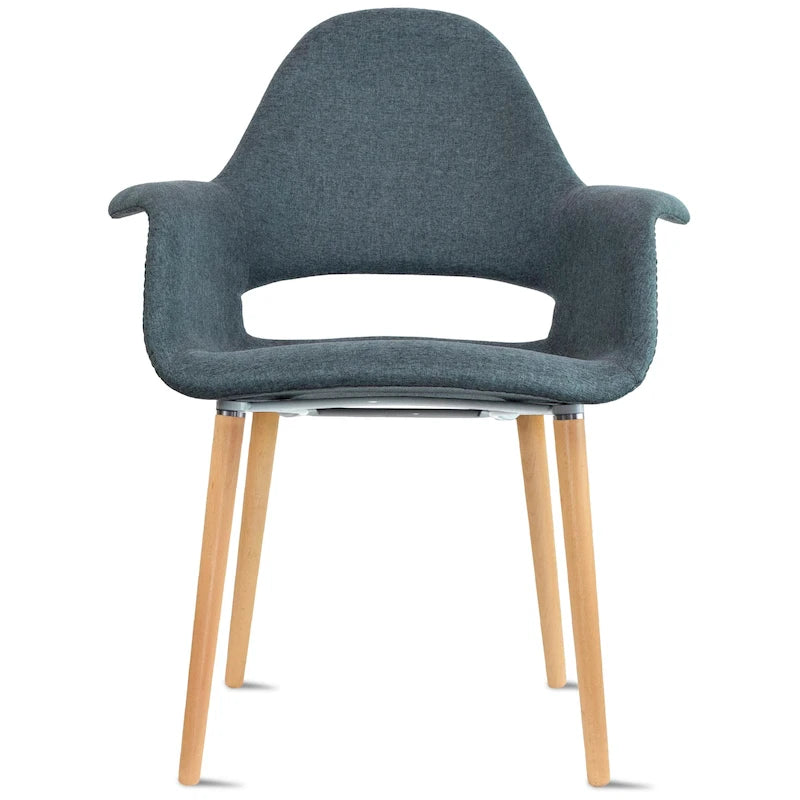 Upholstered Fabric Armchair with Natural Wooden Legs