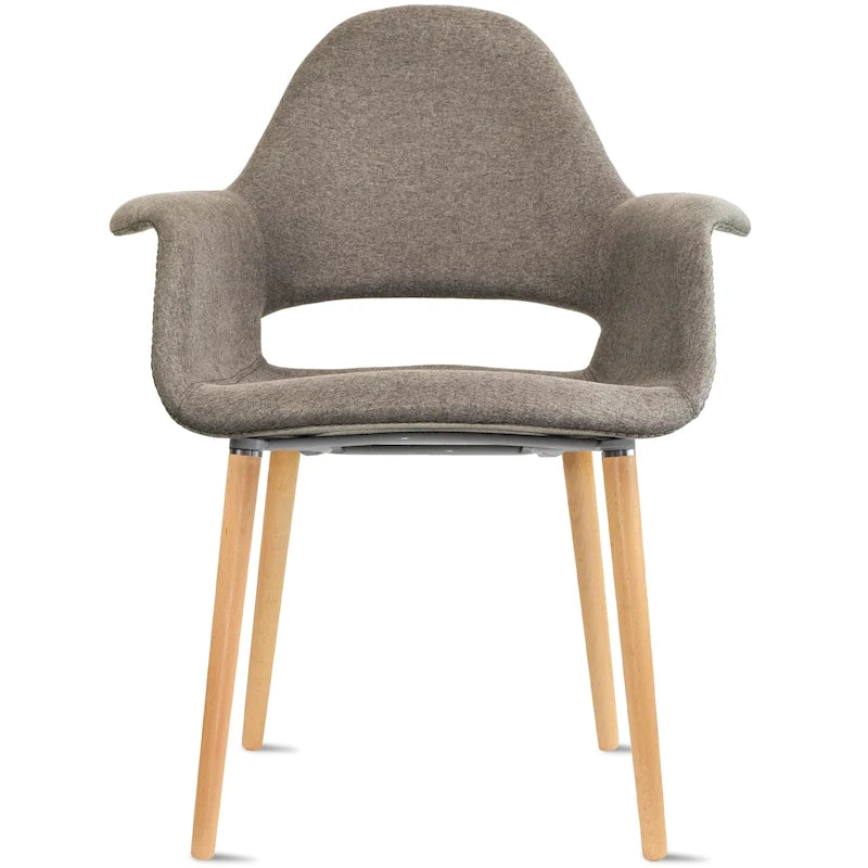 Upholstered Fabric Armchair with Natural Wooden Legs