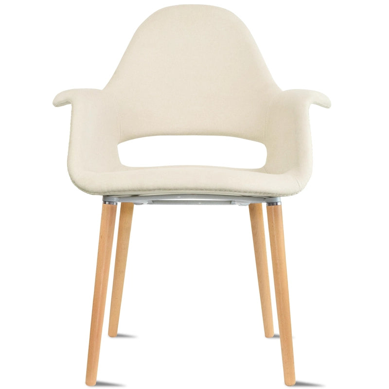 Upholstered Fabric Armchair with Natural Wooden Legs