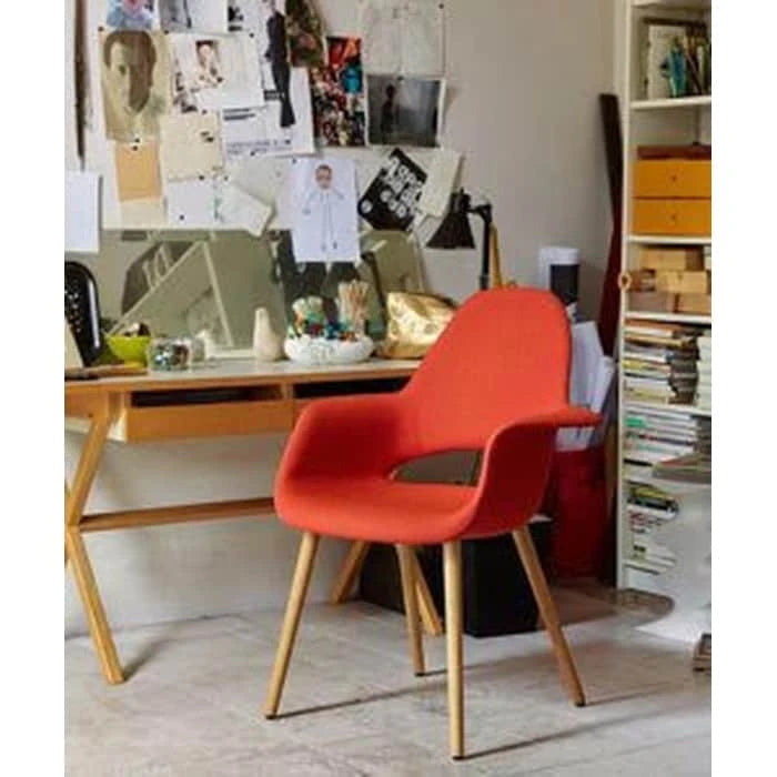 Upholstered Fabric Armchair with Natural Wooden Legs