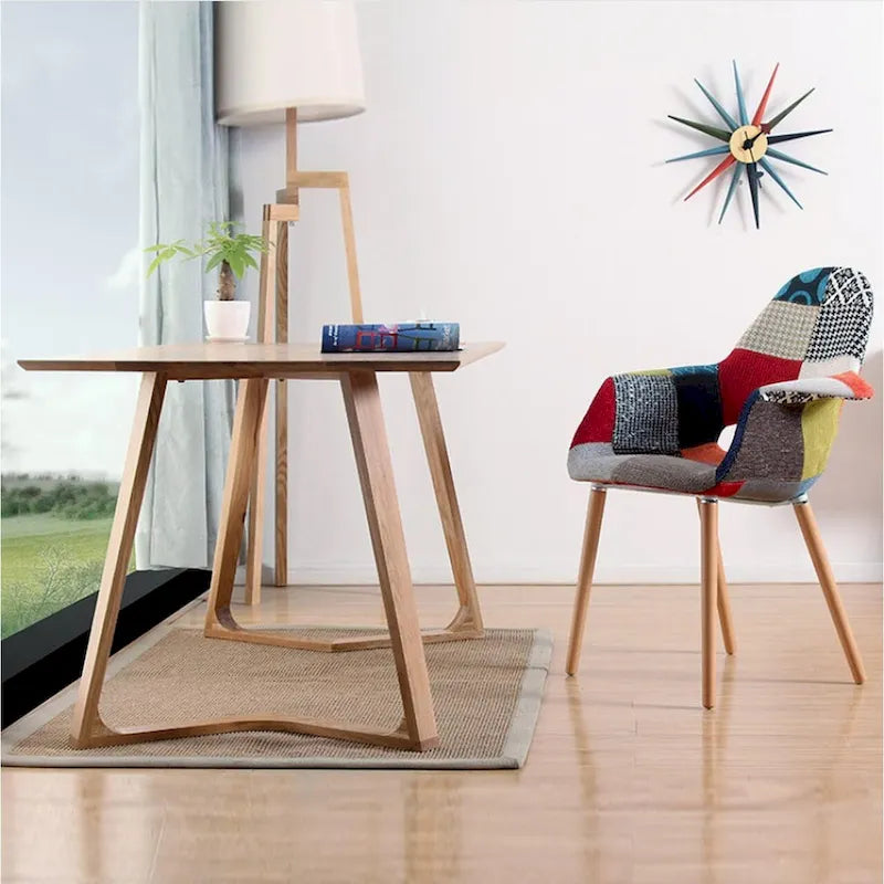 Upholstered Fabric Armchair with Natural Wooden Legs