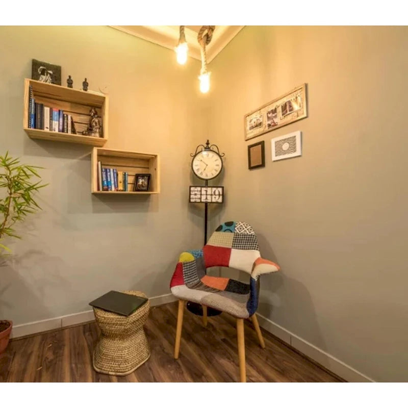 Upholstered Fabric Armchair with Natural Wooden Legs