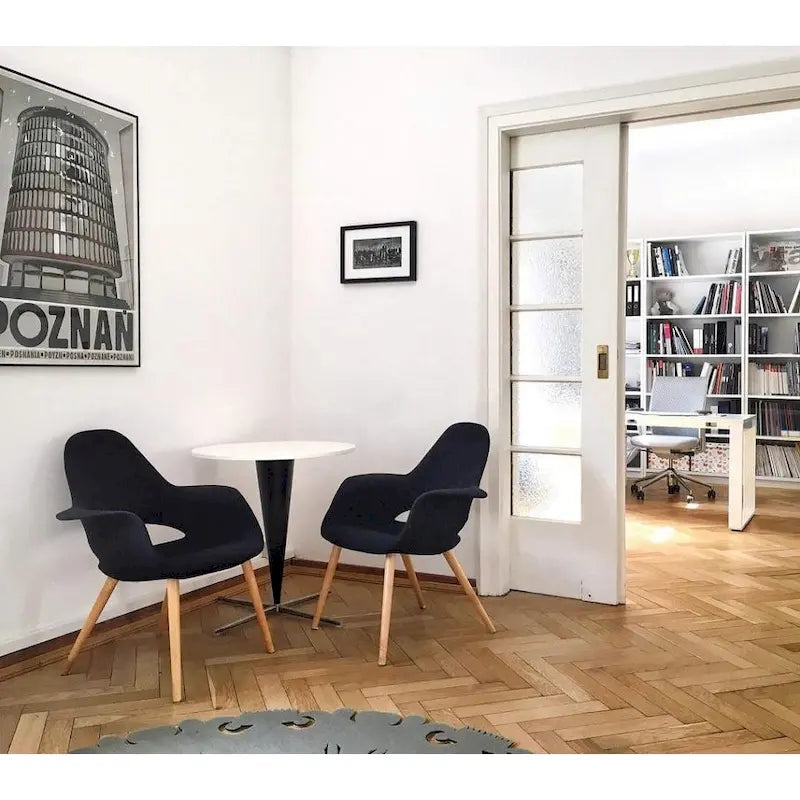 Upholstered Fabric Armchair with Natural Wooden Legs