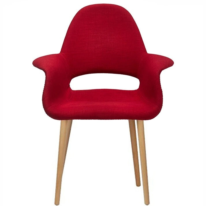 Upholstered Fabric Armchair with Natural Wooden Legs