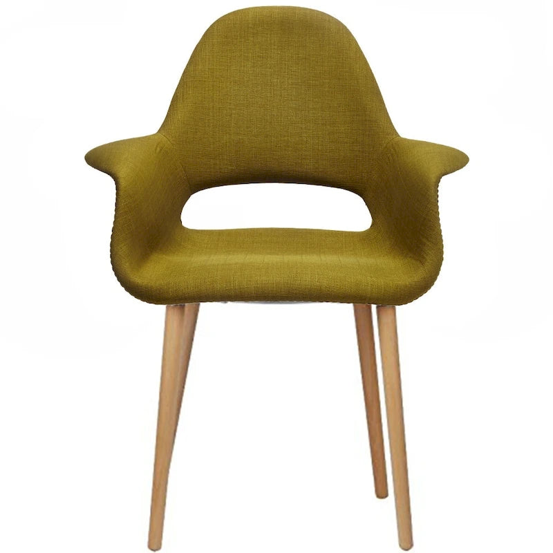 Upholstered Fabric Armchair with Natural Wooden Legs
