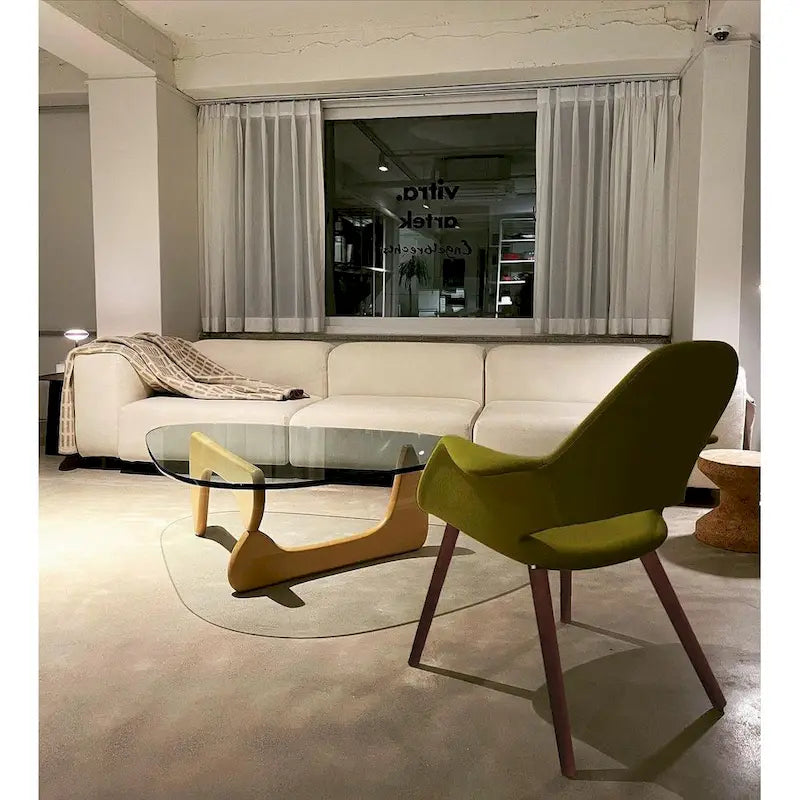 Upholstered Fabric Armchair with Natural Wooden Legs