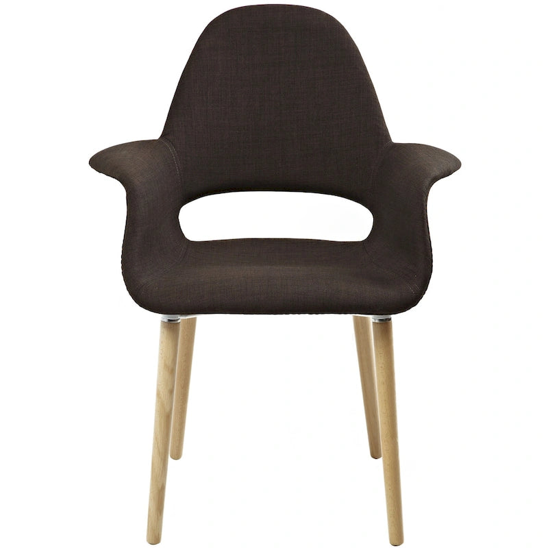 Upholstered Fabric Armchair with Natural Wooden Legs