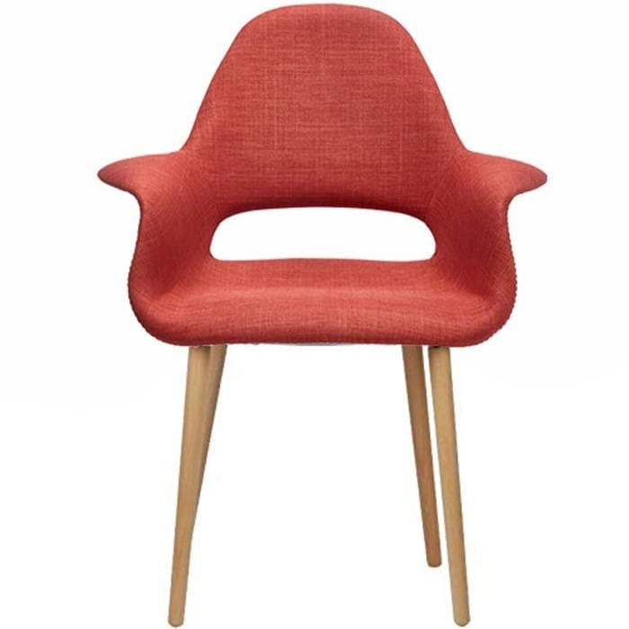 Upholstered Fabric Armchair with Natural Wooden Legs