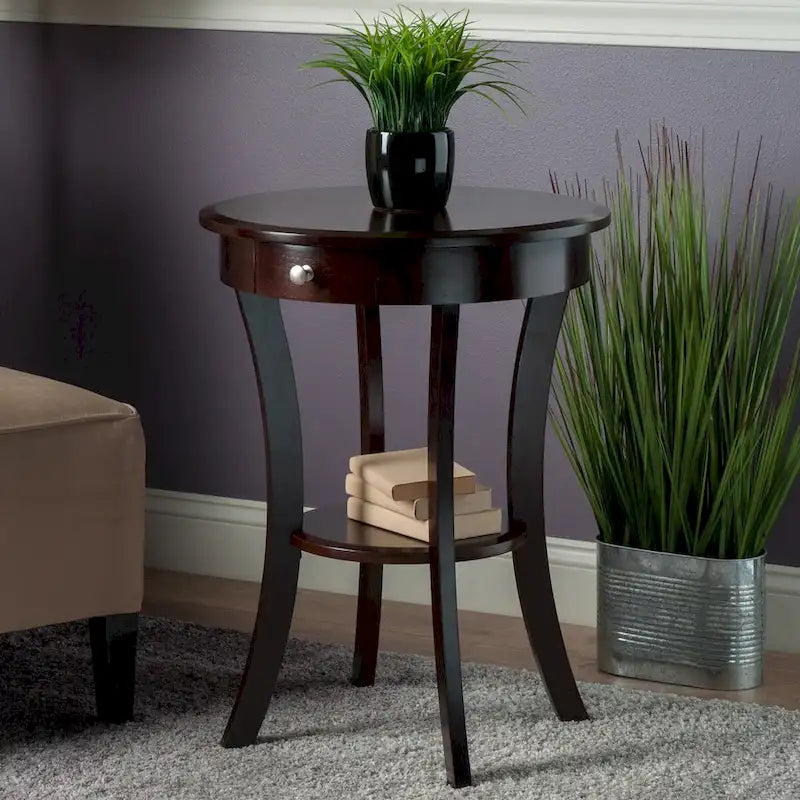 Round Accent Table, Cappuccino - 20W x 20D x 27H