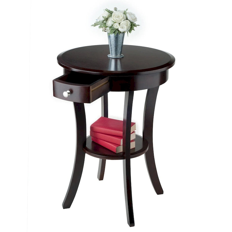 Round Accent Table, Cappuccino - 20W x 20D x 27H