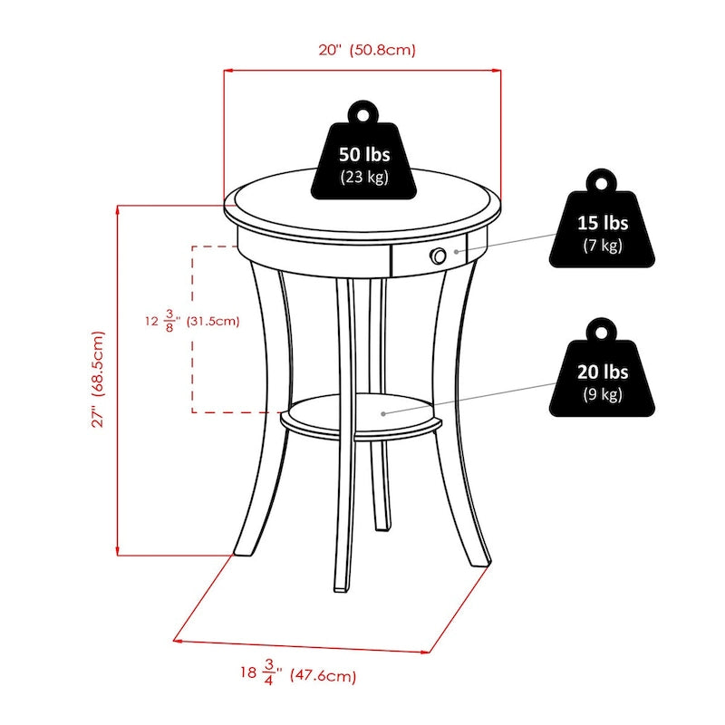 Round Accent Table, Cappuccino - 20W x 20D x 27H
