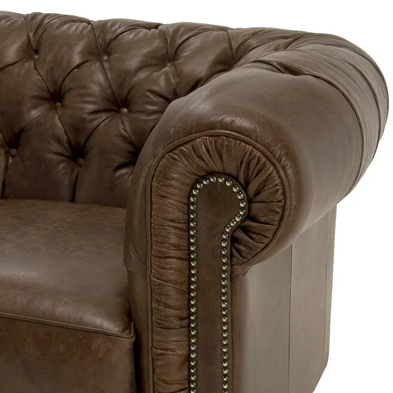 Tufted Distressed Brown Leather Chesterfield Sofa