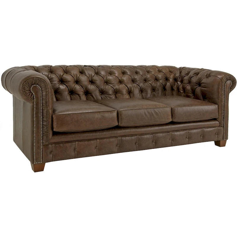 Tufted Distressed Brown Leather Chesterfield Sofa