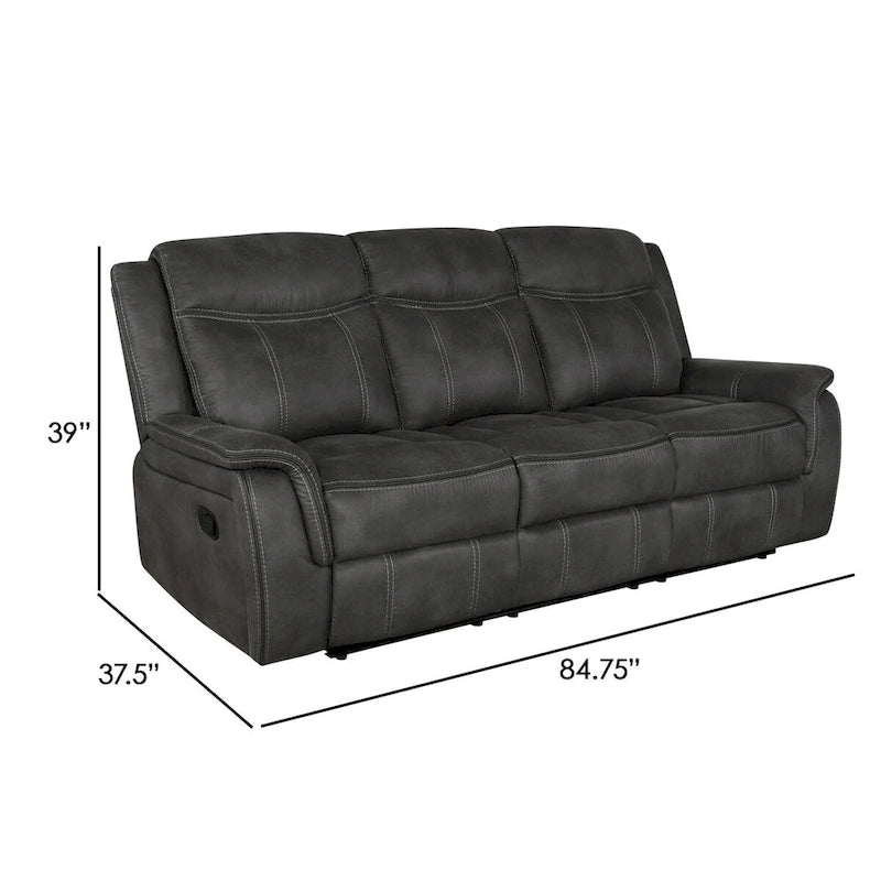 85 Inch Motion Manual Recliner Sofa, Gel Memory Foam Black Faux Leather