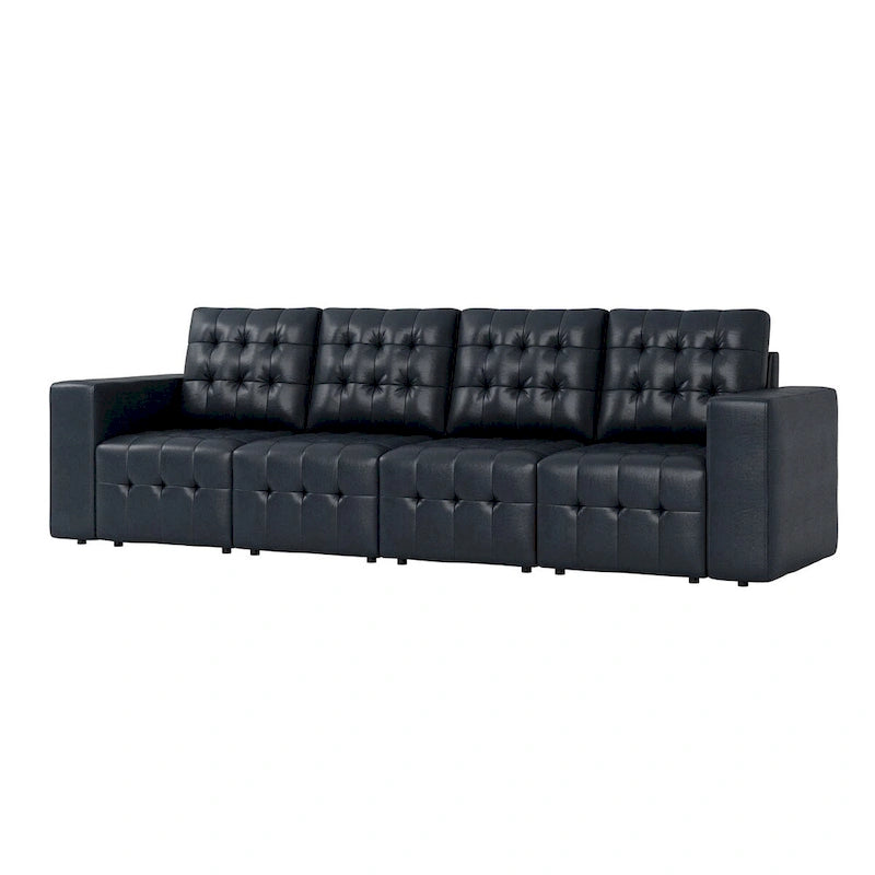 Genuine Leather Sectional Sofa with Tufted Design