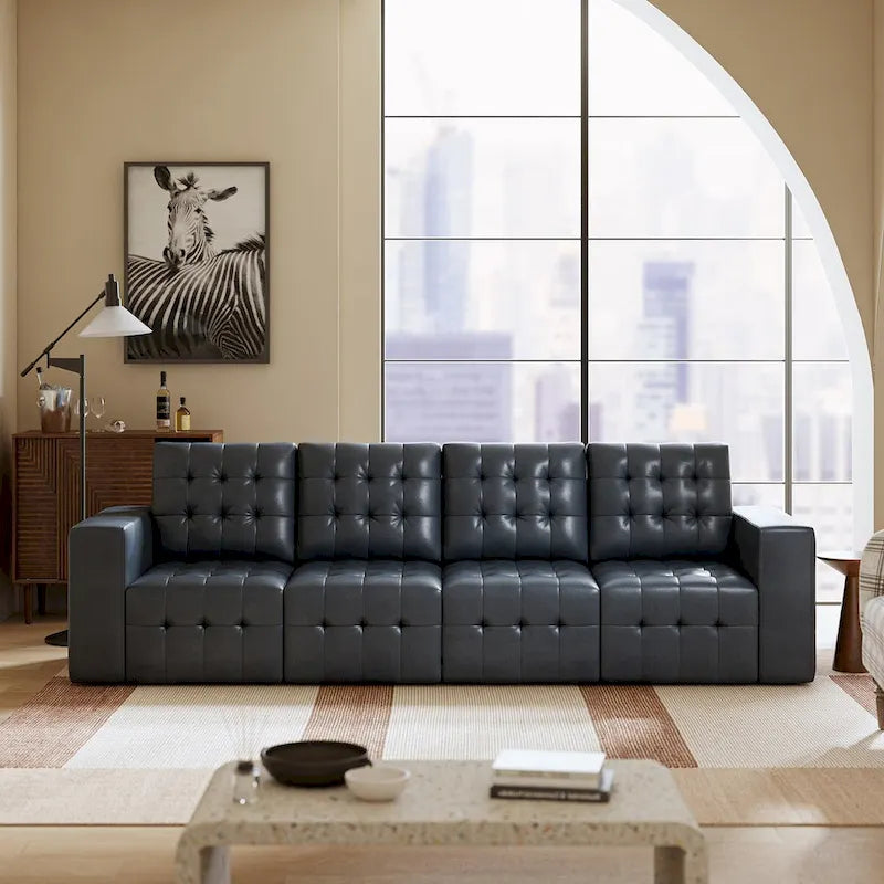 Genuine Leather Sectional Sofa with Tufted Design