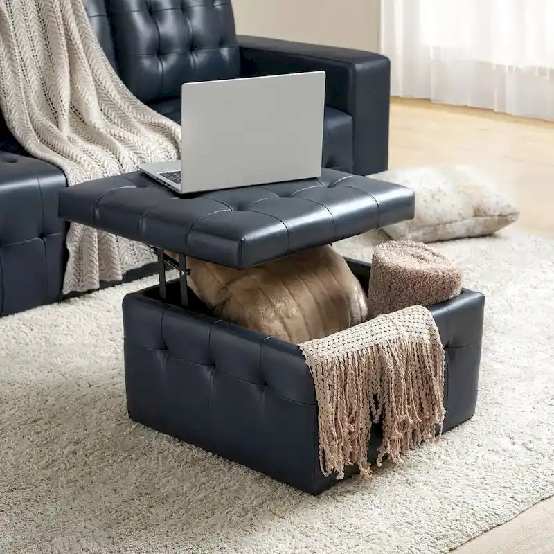 Genuine Leather Sectional Sofa with Tufted Design