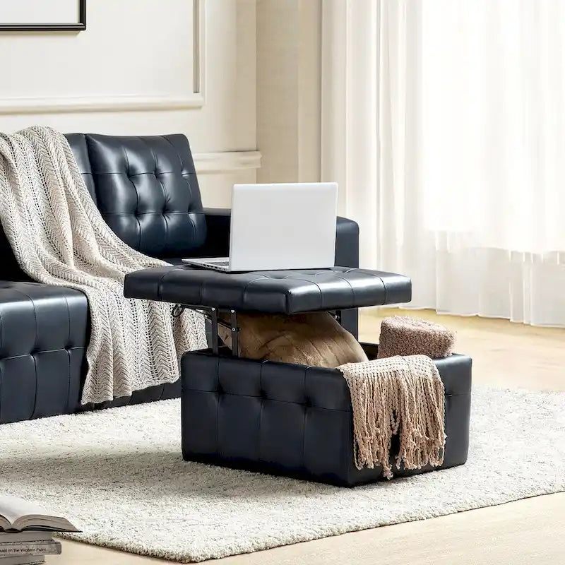 Genuine Leather Sectional Sofa with Tufted Design