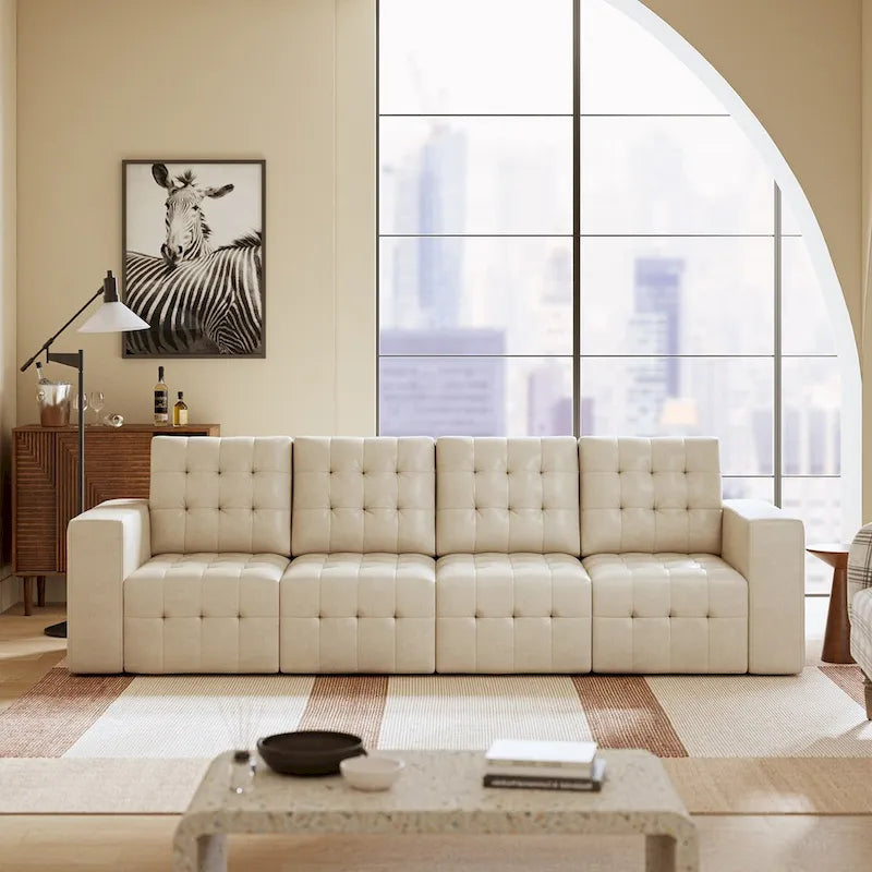 Genuine Leather Sectional Sofa with Tufted Design