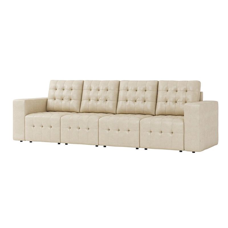 Genuine Leather Sectional Sofa with Tufted Design