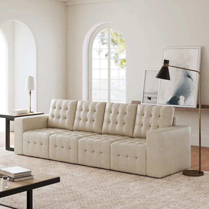 Genuine Leather Sectional Sofa with Tufted Design