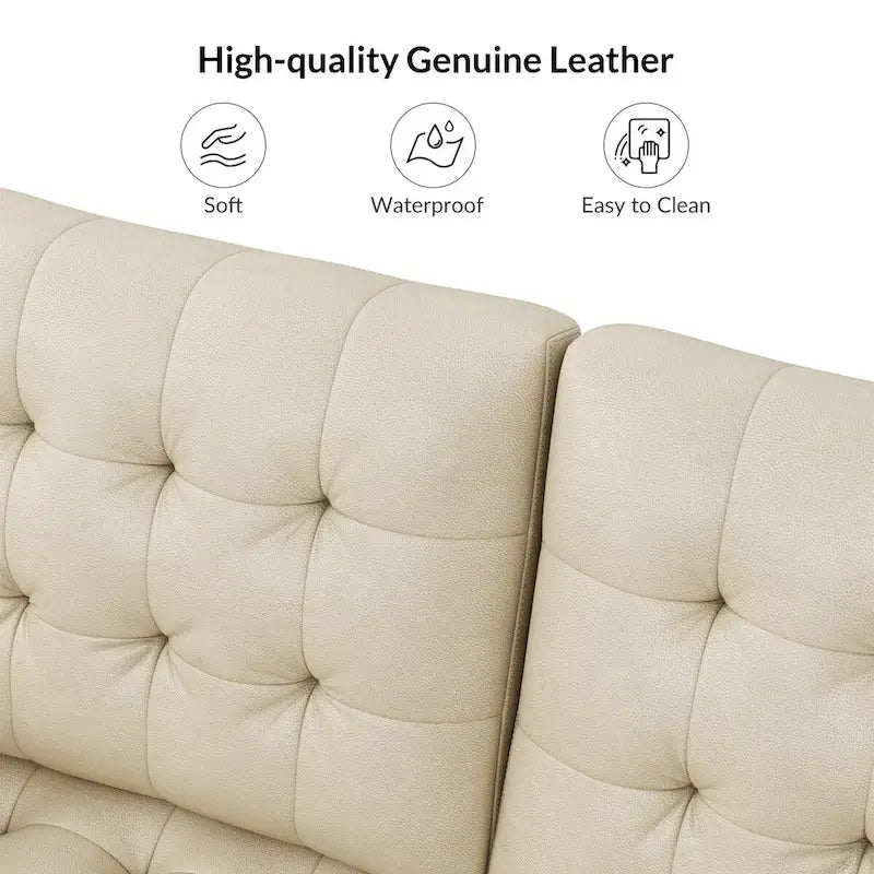Genuine Leather Sectional Sofa with Tufted Design