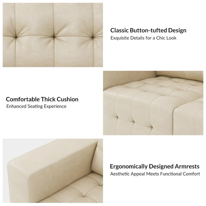 Genuine Leather Sectional Sofa with Tufted Design