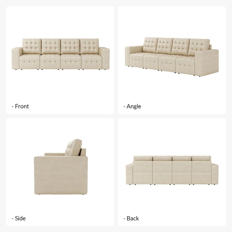 Genuine Leather Sectional Sofa with Tufted Design