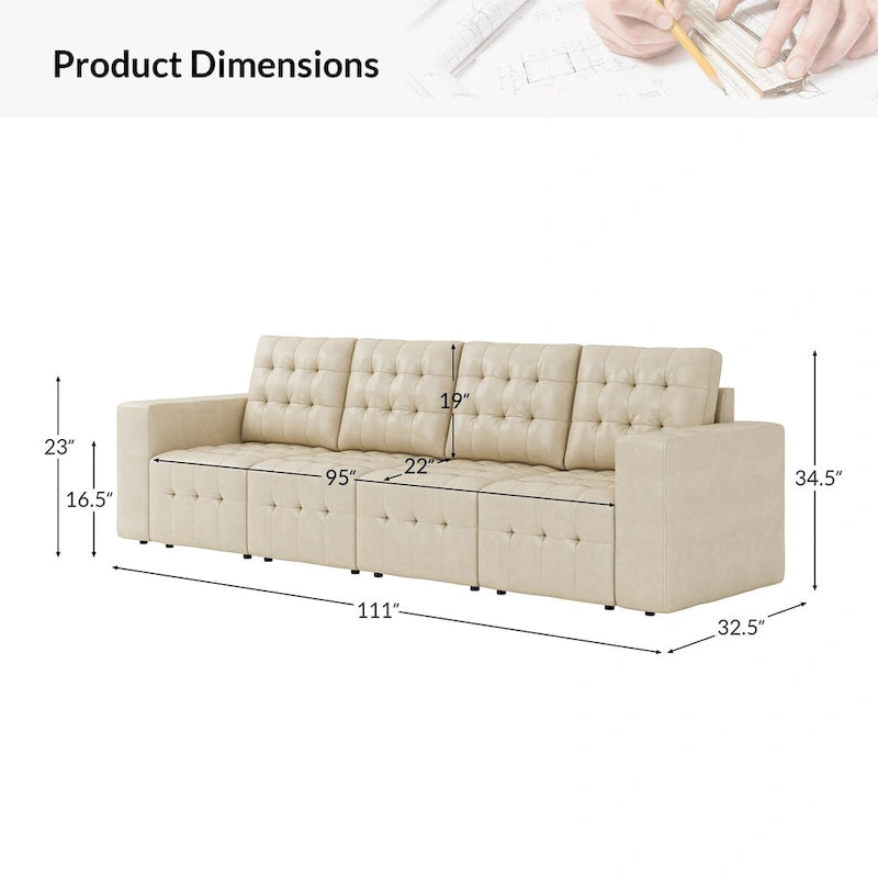 Genuine Leather Sectional Sofa with Tufted Design